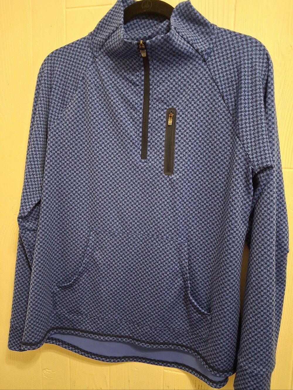 Womens Blue Quarter-Zip Performance Activewear,  Length from shoulder to hem 24.